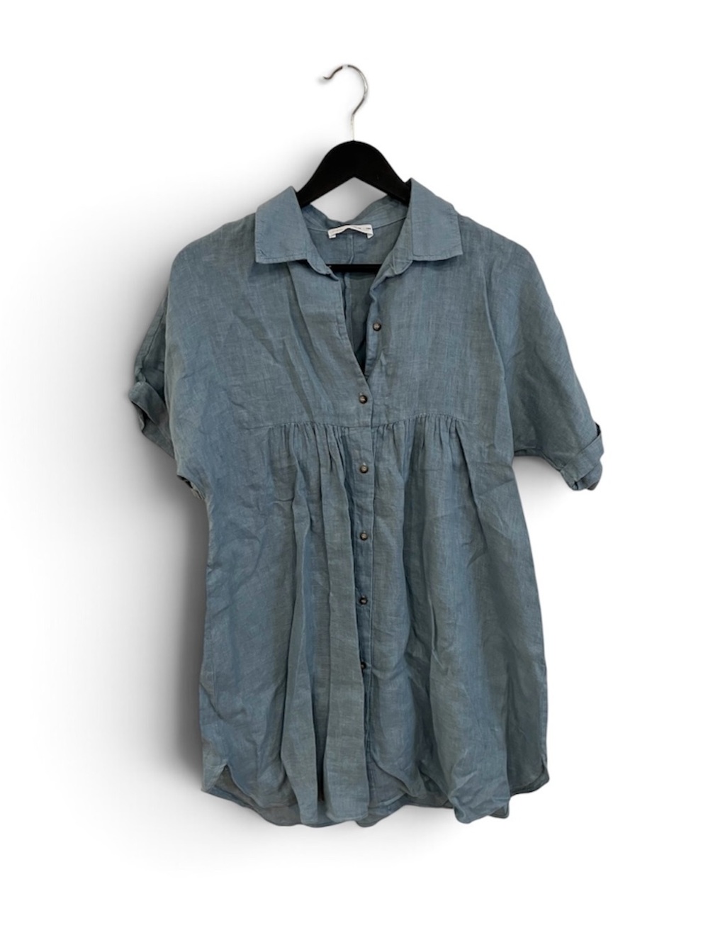 Zara Light Blue Linen Button-Front Babydoll Dress
